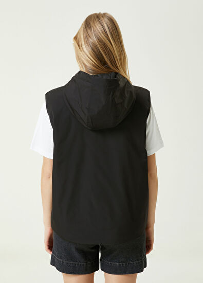 Beymen Club Siyah Kapüşonlu Logo İşlemeli Yelek - 5