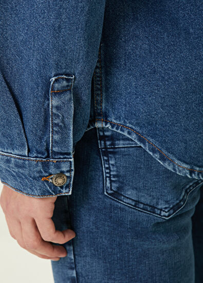 Beymen Club Mavi Kapüşonlu Shearling Detaylı Denim Ceket - 7