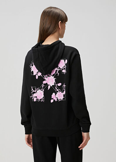 Off-White Siyah Beyaz Kapüşonlu Logolu Sweatshirt - 4