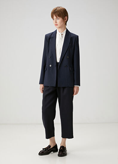 Beymen Club Navy Blue Striped Double-Breasted Jacket - 5