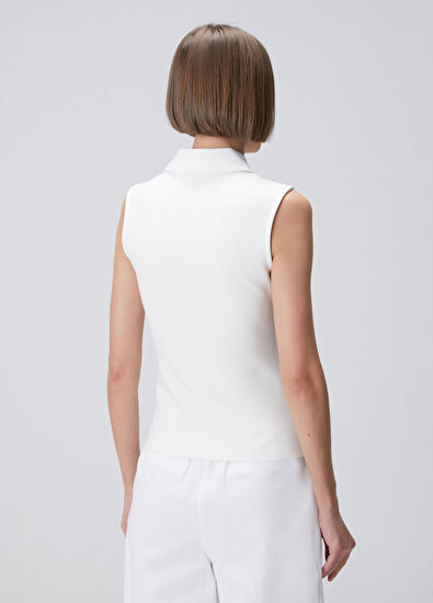 Beyaz Fermuarlı Polo Bluz - Görsel 6