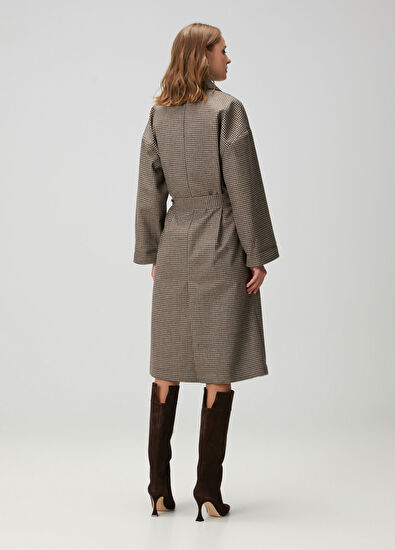 Kahverengi Yün Karışımlı Garnili Palto - Görsel 7