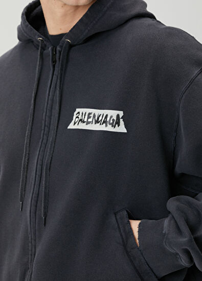 Balenciaga Masking Tape Siyah Kapüşonlu Oversized Sweatshirt - 5