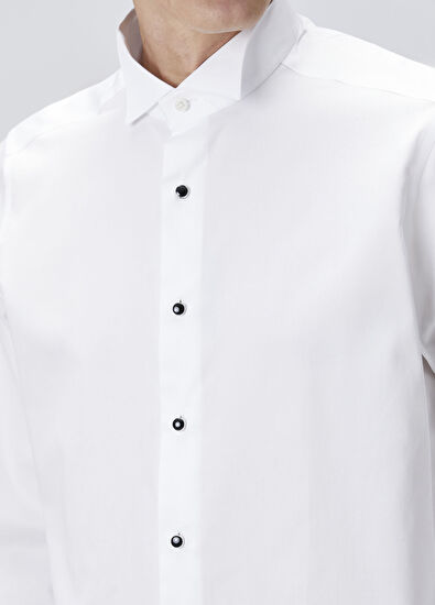 Custom Fit Beyaz Smokin Gömleği - Görsel 7