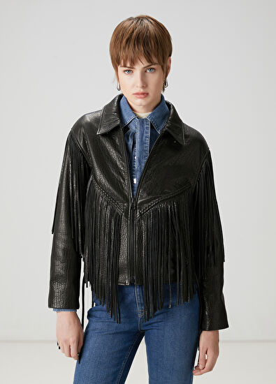 Beymen Club Siyah Püsküllü Deri Ceket - 5