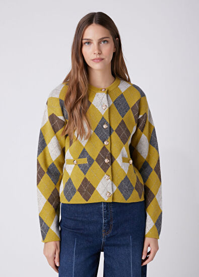 Beymen Club Oil Green Diamond Patterned Cardigan - 4