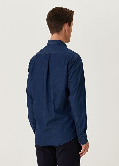 Beymen Club Comfort Fit Koyu Mavi Grogren Detaylı Denim Gömlek - 5