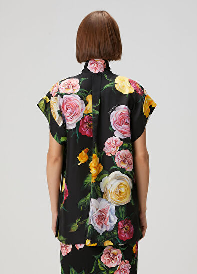 Dolce&Gabbana Siyah Çiçekli İpek Gömlek - 5