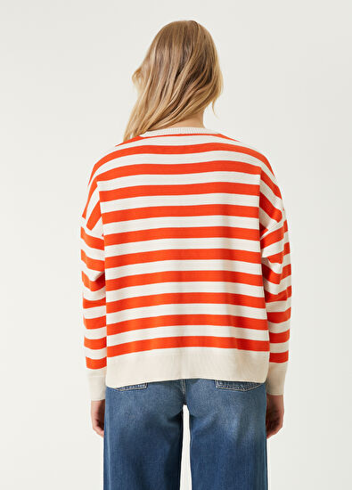 Beymen Club Turuncu Beyaz Çizgili Oversize Kazak - 6