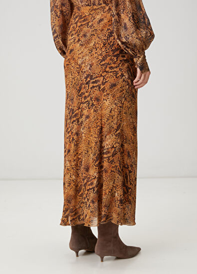 Beymen Club Brown Snake Print Midi A-Line Chiffon Skirt - 4