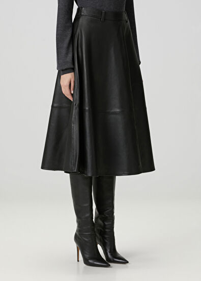 The Frankie Shop Black Midi Leather Skirt - 3