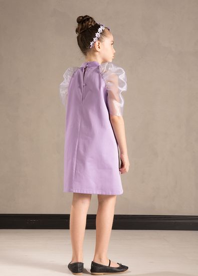 AMILLE Miss Chic Lila Organze Kollu Dik Yakalı Kız Çocuk Elbise - 4