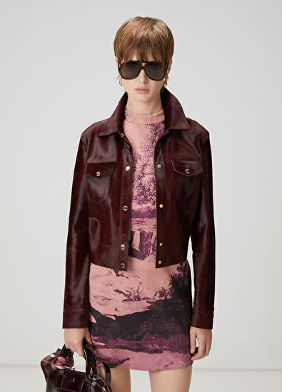 Beymen Club Bordo Tay Tüyü Deri Trucker Ceket - 7