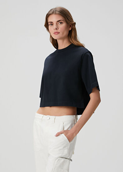 Lottie Lacivert Crop T-shirt - Görsel 4