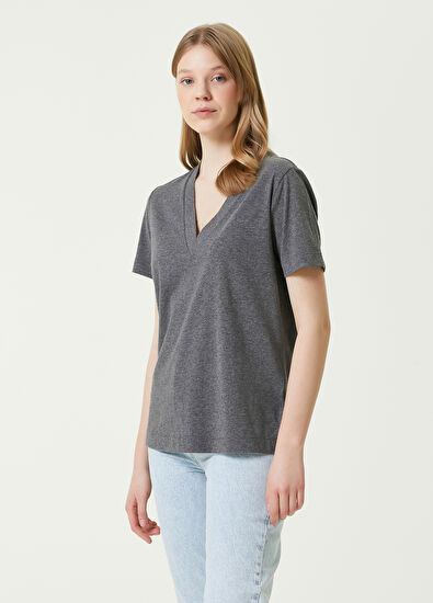 Beymen Club Antrasit Melanj V Yaka Basic T-shirt - 3