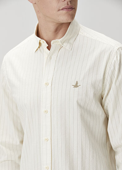 Beymen Club Slim Fit Cream Striped Shirt - 6