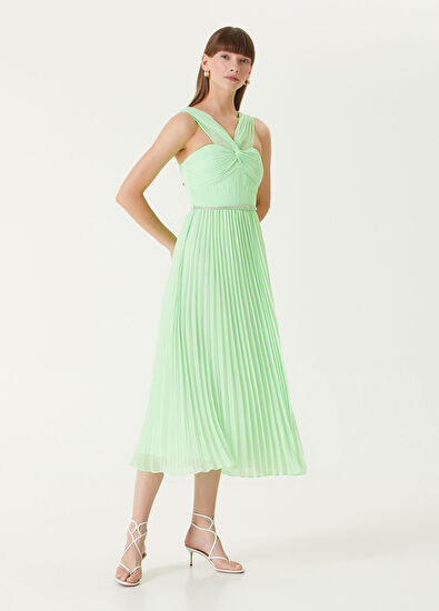 Self Portrait Yeşil Taşlı Kemerli Midi Kokteyl Elbise - 3