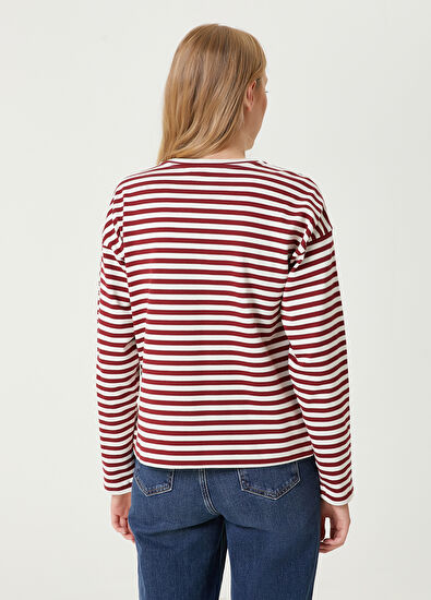 Beyaz Bordo Çizgi Desenli Sweatshirt Beymen Club Beyaz Bordo Çizgi Desenli Sweatshirt - 6