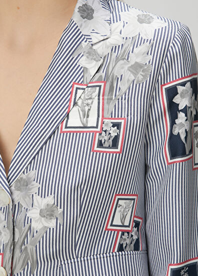 Thom Browne Lacivert Çizgili Twill İpek Ceket - 5