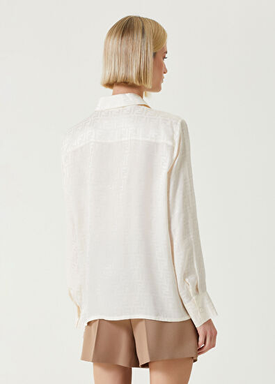 Fendi Beyaz Logo Jakarlı İpek Gömlek - 5