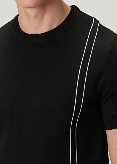 Beymen Club Black Knit Line Jacquard Short Sleeve Sweater - 6