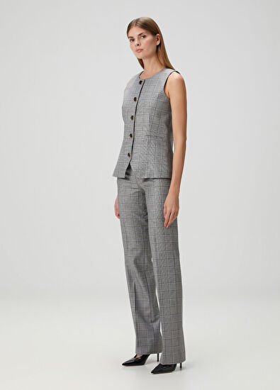 Melis Kaptanoglu Black and White Plaid Women's Vest - 3