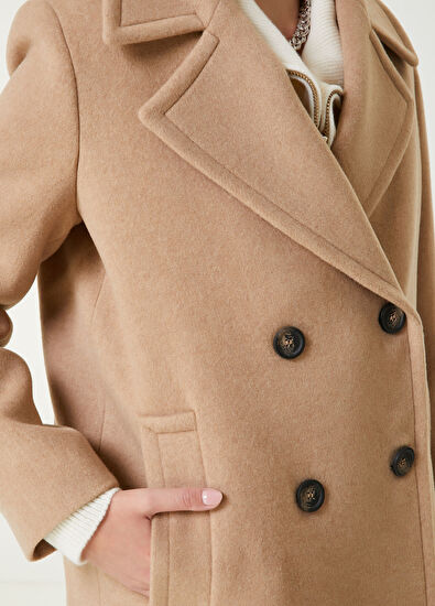 Beymen Club Beige Double-Breasted Wool Coat - 5