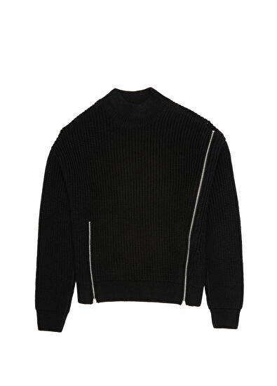 Siyah Fermuar Detaylı Kazak - Görsel 8