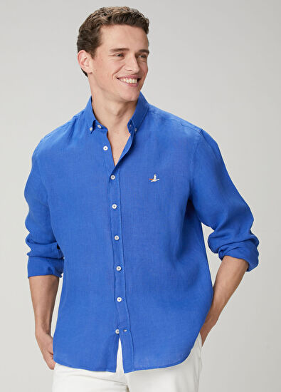 Beymen Club Cobalt Comfort Fit Linen Shirt - 4