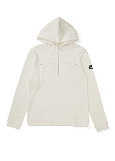 Beymen Club Beyaz Kapüşonlu Yarım Fermuarlı Sweatshirt - 7