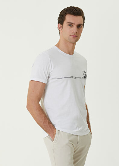 Beymen Club White Surfing Man Printed T-shirt - 3