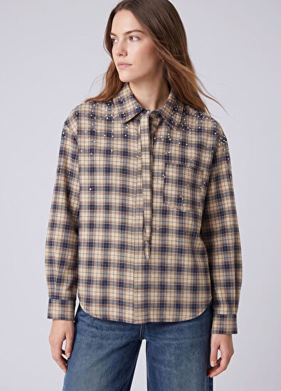 Beymen Club Navy Blue Ecru Mini Plaid Shirt - 3