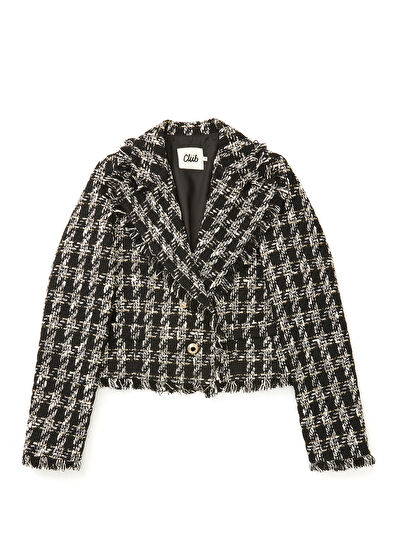 Beymen Club Siyah Kazayağı Desenli Kruvaze Tweed Ceket - 7
