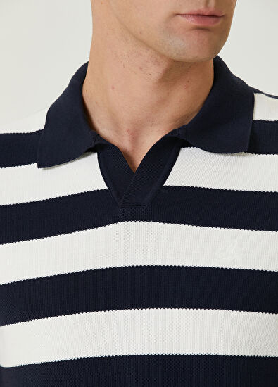 Beymen Club Navy Blue Stripe Jacquard Short Sleeve Polo Sweate - 6