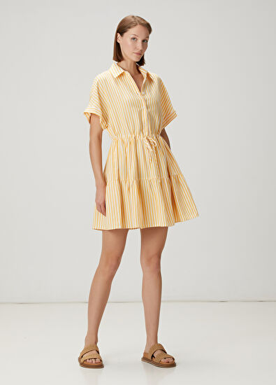 Beymen Club Yellow Striped Mini Shirt Dress - 3