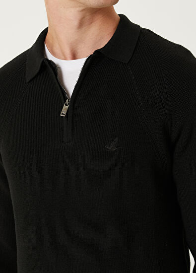 Beymen Club Black Raglan Sleeves Wool Polo Sweater - 6