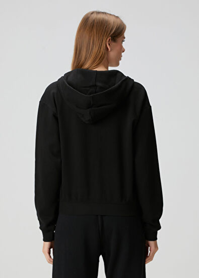 Skims Classic Siyah Kapüşonlu Fermuarlı Sweatshirt - 4