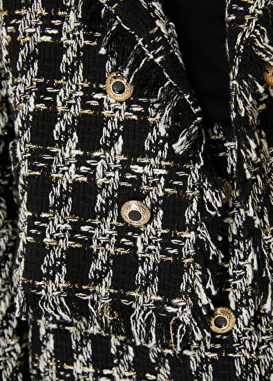 Beymen Club Siyah Kazayağı Desenli Kruvaze Tweed Ceket - 5