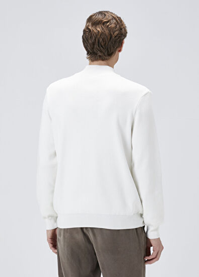 Ekru Yakası Fermuarlı Kazak - Görsel 5