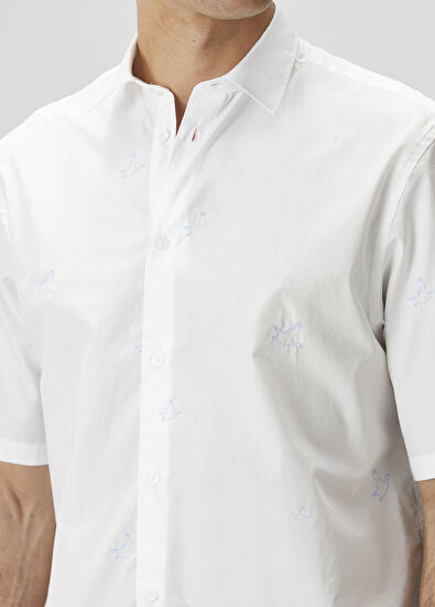 Beymen Club White Logo Embroidered Short Sleeve Poplin Shirt - 6