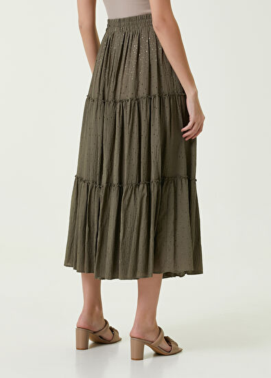 Beymen Club Haki Beli Bağcıklı Puantiyeli Midi Etek - 5