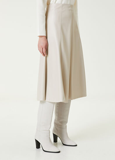 Beymen Club Bej Midi Suni Deri Evaze Etek - 3