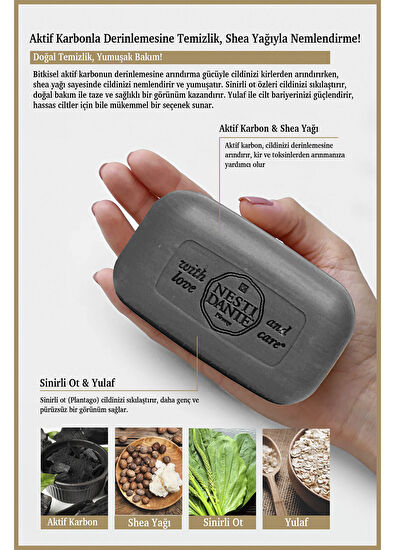 Nesti Dante Luxury Black Aktif Karbon ve Shea Yağı Canlandırıcı ve Sıkılaştırıcı Banyo Sabunu 250 gr - 3
