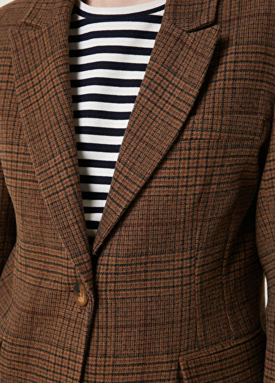 Beymen Club Kahverengi Ekoseli Yün Ceket - 5