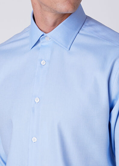 Beymen Club Comfort Fit Blue Dobby Non-Iron Shirt - 5
