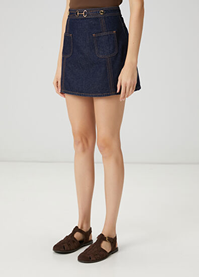 Beymen Club Indigo Belt Detailed Mini Denim Skirt - 3