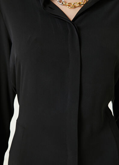 Beymen Club Siyah Midi İpek Gömlek Elbise - 5