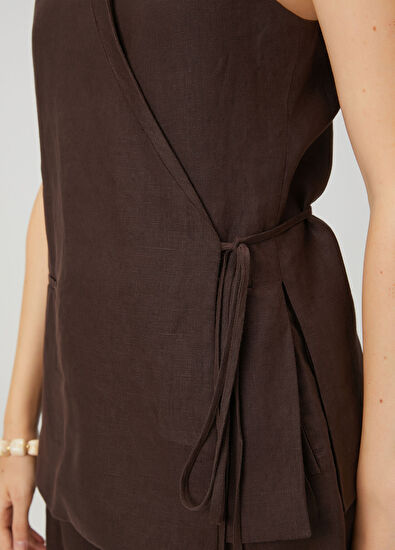 Beymen Club Kahverengi Kruvaze Uzun Keten Yelek - 7
