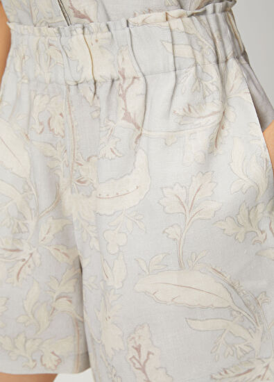 Beymen Club Mavi Şal Desenli Keten Şort - 5