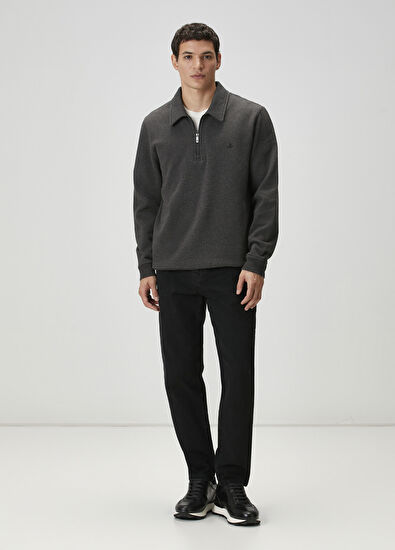 Beymen Club Gri Melanj Polo Yaka Sweatshirt - 3